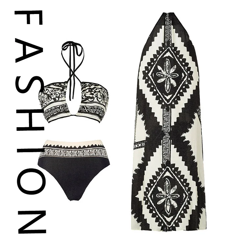 

2025 новый винтажный женский купальник с французским разрезом и принтом, купальник бикини для отпуска