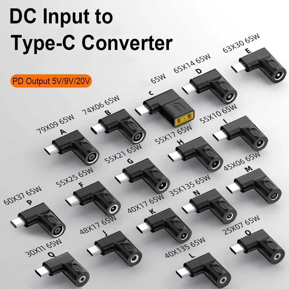 Durable Square Plug 5.5X2.5 7.4X0.9 4.5X0.6mm Laptop Charger PD 65W Power Adapter DC to Type C Converter For Phone Laptop PC