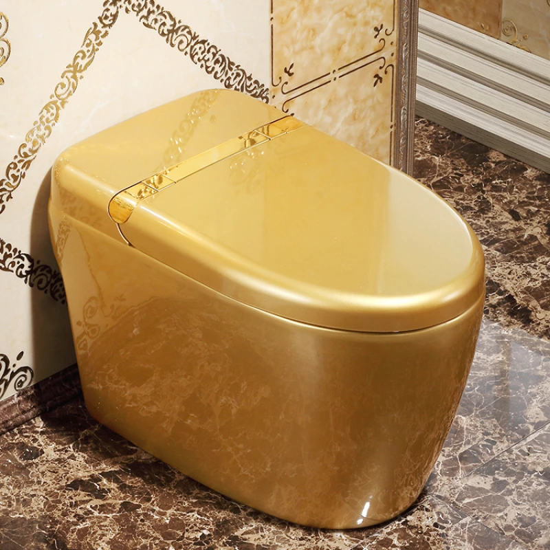 Integrated golden toilet instant heater, no water tank, automatic flip lid flushing, drying, smart toilet