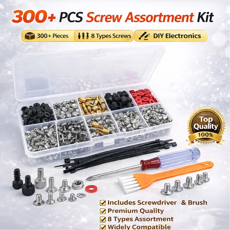 Computer Screw Assortment Kit with Motherboard Standoffs, 228–360PCS PC Case Screws Set for HDD SSD Mainboard Repair
