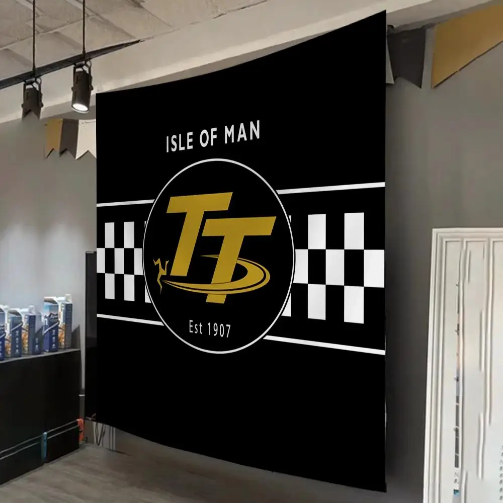 T-TT Isle Of Man Motorcycle Tapestry Custom Living Bedroom Party Dormitory Interior Wall Bohemian Decoration Attached Clip