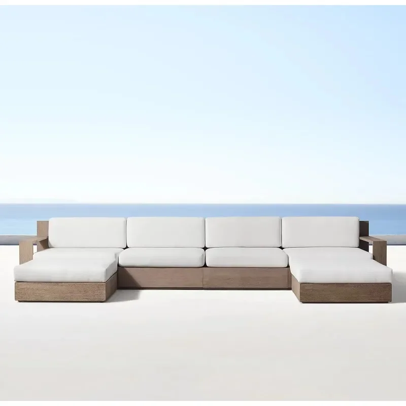 Contemporary modern L shape garden sofa sectional lounge teak wood outdoor furniture set