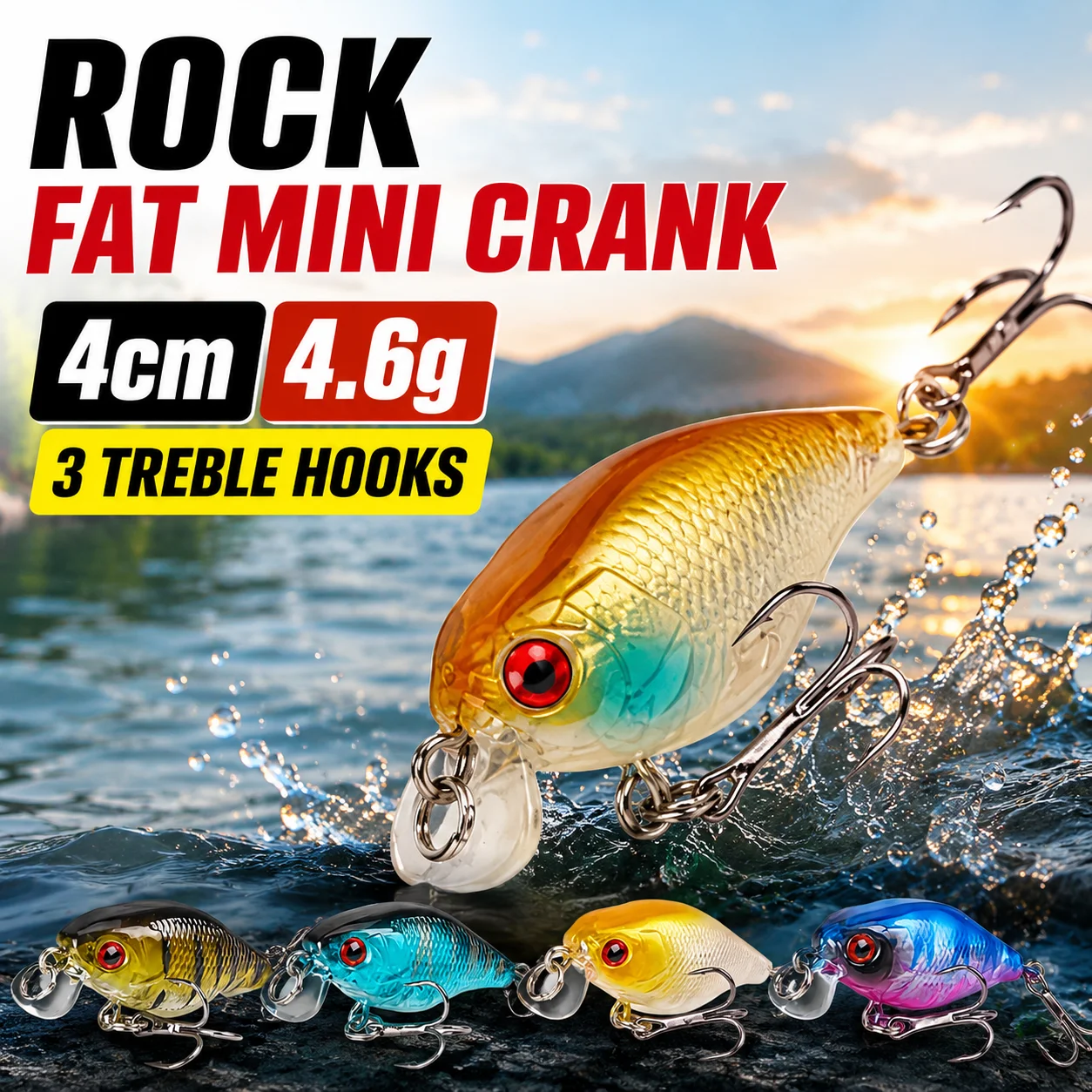 5 Stück 4cm 4,6g Fette Crankbaits, Harte Angelköder aus Kunststoff, Wobbler mit Dreifachhaken, Flachtauchende Realistische Köder für Barsch- und Zander-Angler