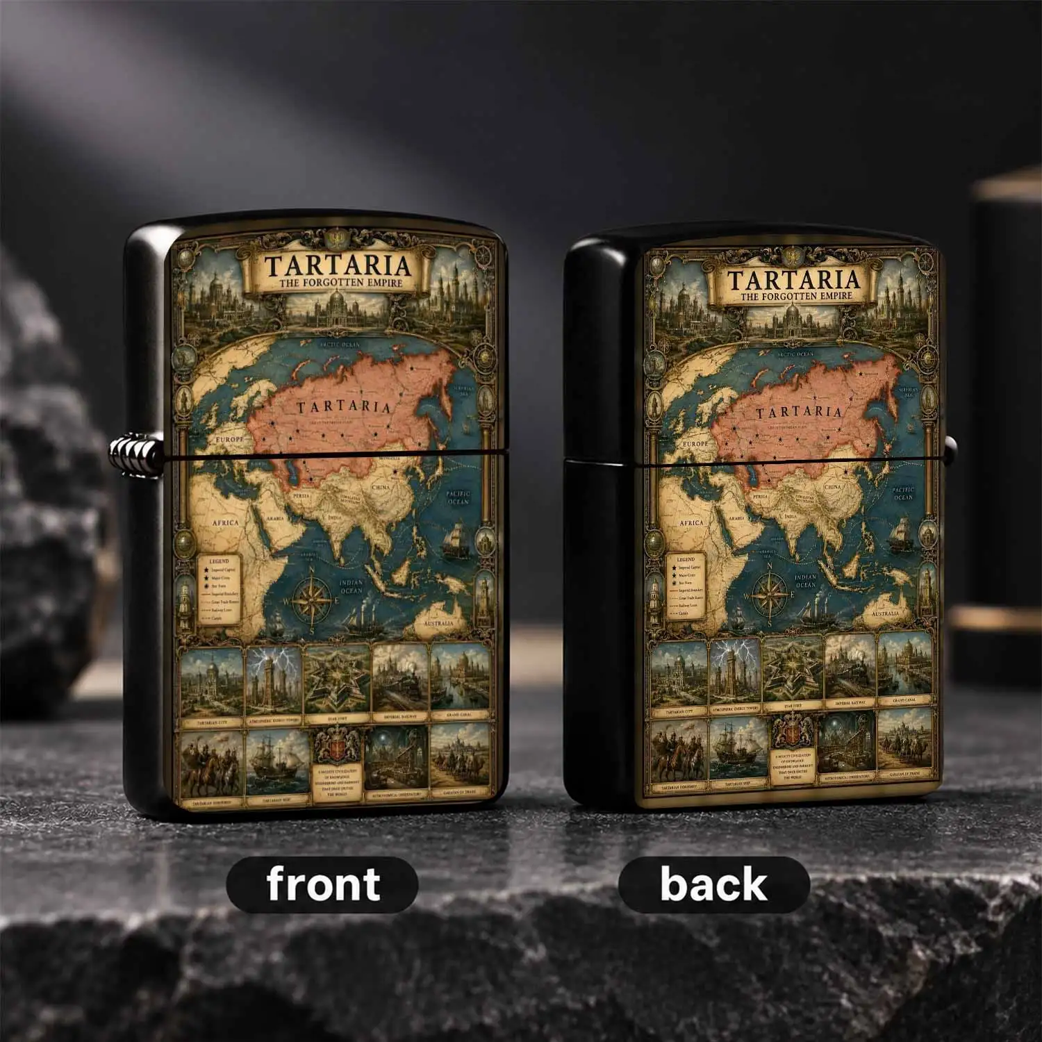 Vintage Tartaria The Forgotten Empire Map Print Lighter, Retro Historical Art Decor, Multi-scenario Usable Unique Collectible Gift For History Enthusiasts, Daily Carrying Practical Accessory A Humorou A Humorous And Interesting Lighter