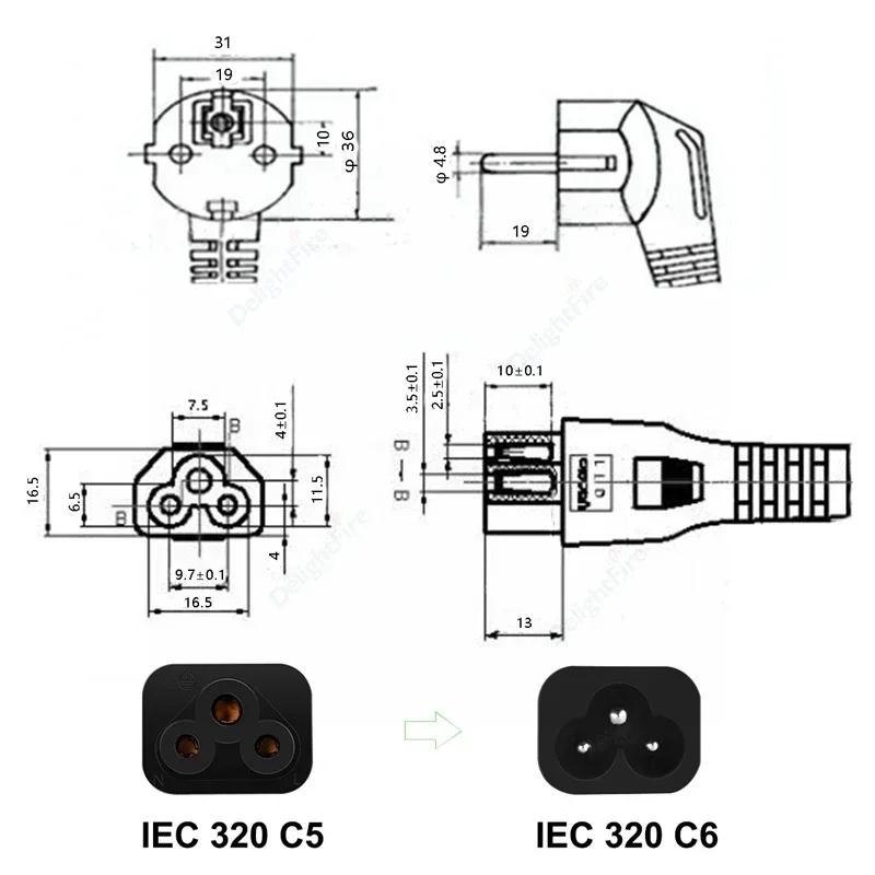 Laptop Power Cable 0.5m/2m/5m Euro Plug IEC C5 Power Adapter Extension Cord For Asus Dell HP Notebook LG TV Printer Projector
