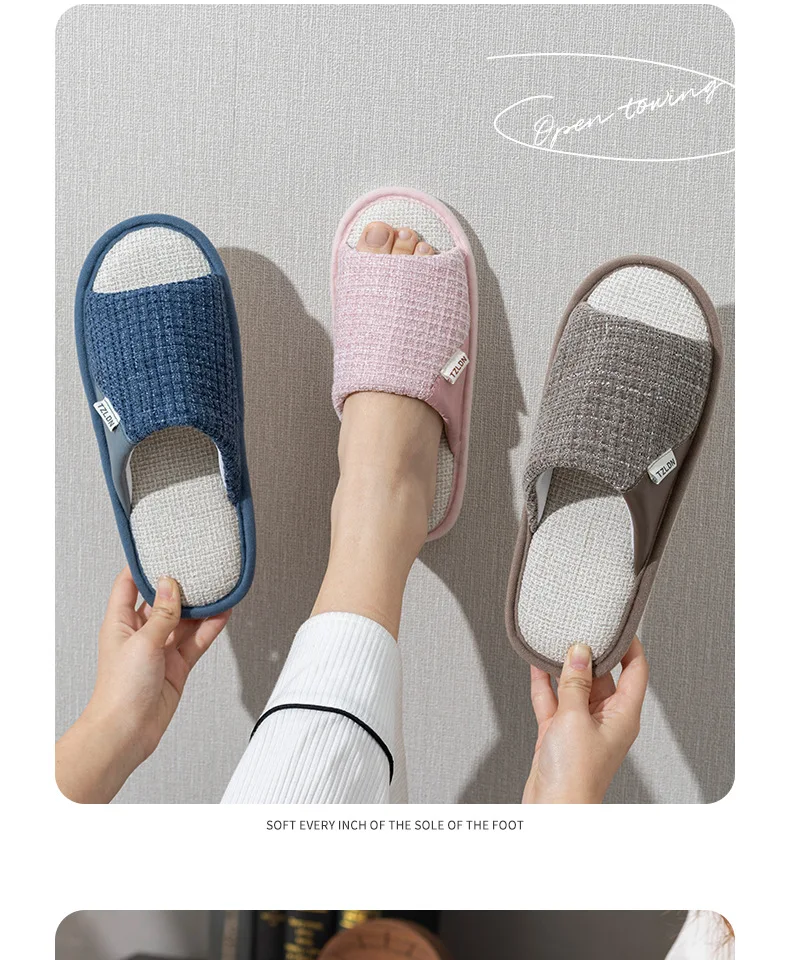 Pantofole a forma di forma, pantofole di lino per la casa Four Seasons da donna, nuove pantofole di lino traspiranti da coppia silenziose, antiscivolo e deodoranti