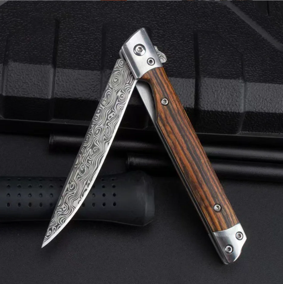 Multi-Purpose Outdoor Camping Folding Knife Stainless Steel Portable High Hardness Folding Knife Damascus Pattern Folding Knife