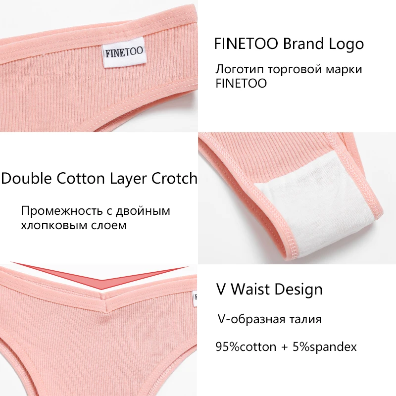 FINETOO 7Pcs Cotton Striped Brazilian Panties Women\'s Underwear Low-Waist Breathable Briefs Female Low-Rise T-Back Lingerie M-XL