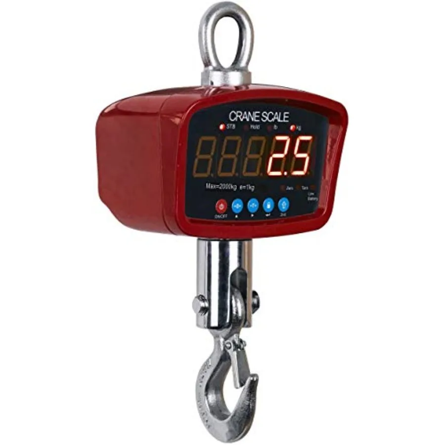 

Crane Scale for industrial lifting, steel construction, black, 4000 lb capacity with 1 lb readability, swivel safety hook, remo