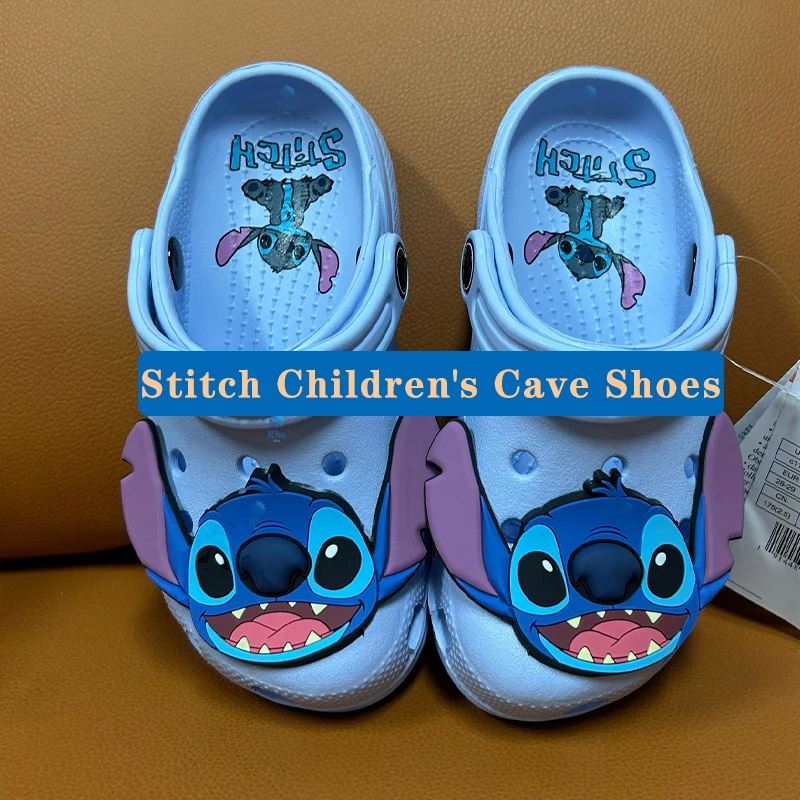 Stitch Cartoon Anime Solid Waterproof Slippers Outdoor Sandals Stitch Casual Breathable Ankle-Wrap For Kids Shoes Gift