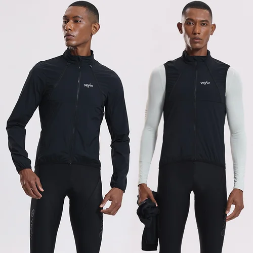 Imagen 2 del producto YKYWBIKE-Chaqueta de ciclismo 2 en 1 para hombre, Jersey impermeable a prueba de viento para bicicleta, 6 bolsillos, chaleco transpirable para bicicleta de carretera, ropa para montar en bicicleta de montaña