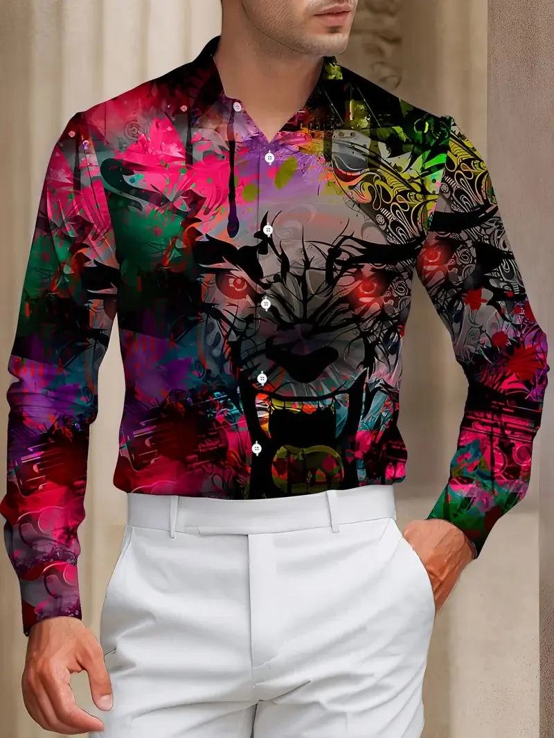 Men's Summer Shirt Beach Shirt  Long Sleeve  Hawaiian Holiday Clothing Pink Pattern Shirt New Collection