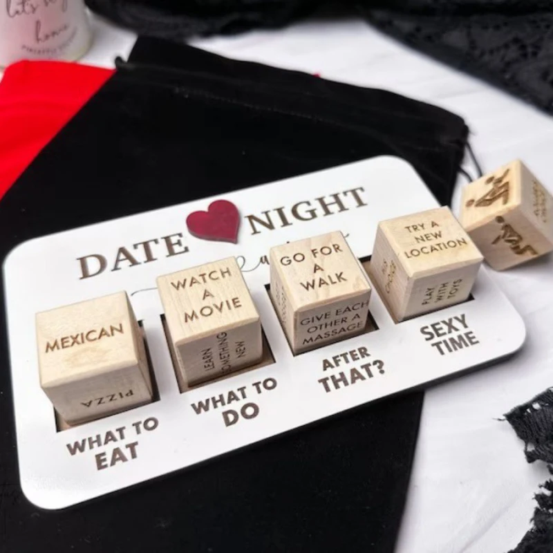 1Set Dice With A Mix Of Tantalizing Actions And Questions Date Night Wooden Dice Game For Couples, Wood Reusable Couple Dice