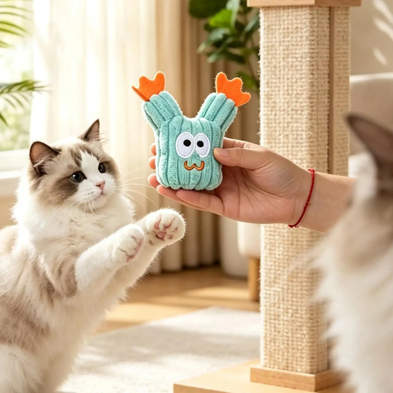 Cat Chew Toy Cactus Shape Teeth Cleaning Playing Game Indoor Cat Toys For Enrichment Indoor Home Play Training Travel