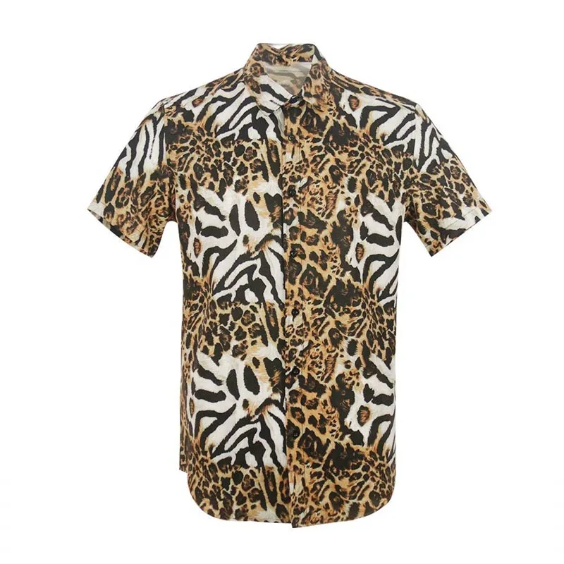 Men\'s Leopard 3D Printed Shirts For Men Short Sleeve Button Down Casual Shirt Ropa Hombre New Mens Blouses Clothing Quality Tops