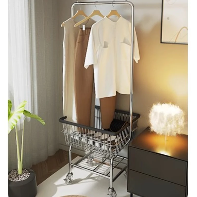 Mobile Luxury Clothing Rack with Wheels‌ - Detachable Basket Rolling Garment Stand Extended Storage Holder for Home/Office