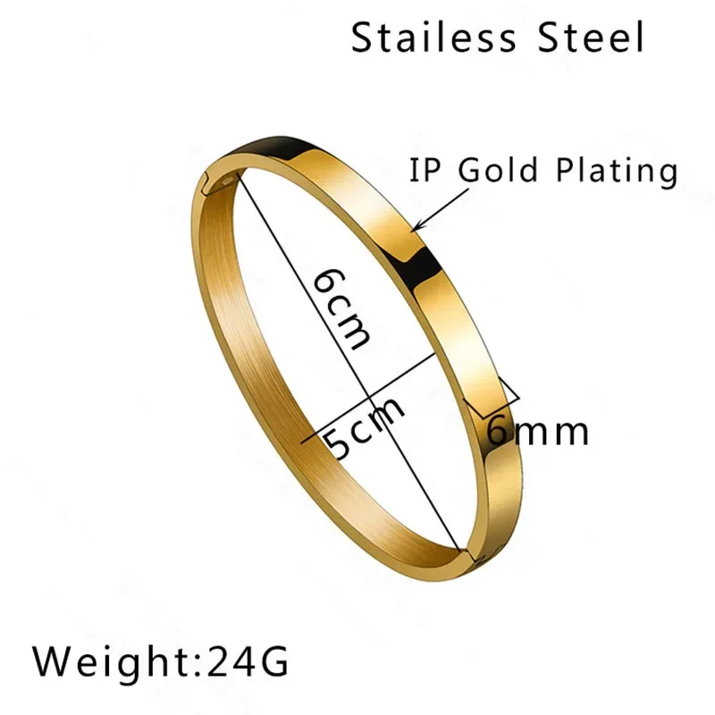 6MM Simple Woman\'s Bangles Cuff Stainless Steel Gold Rose  Black Blue Silver Color Bracelet Wristband Charm Jewelry