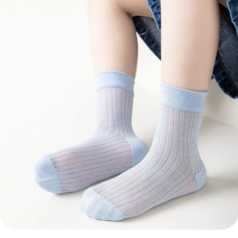 5 Pair Student Socks Children Under Knee Length Socks Soft & Breathable Socks Combed Cotton Short Socks for Boy Girls