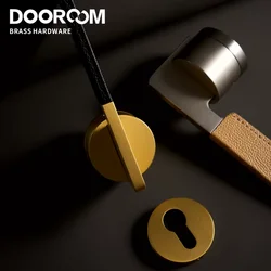 Dooroom Brass Leather Door Lock Set Black Brushed Nickel Bedroom Bathroom Double Wood Door Lever Set Dummy Privacy Passage