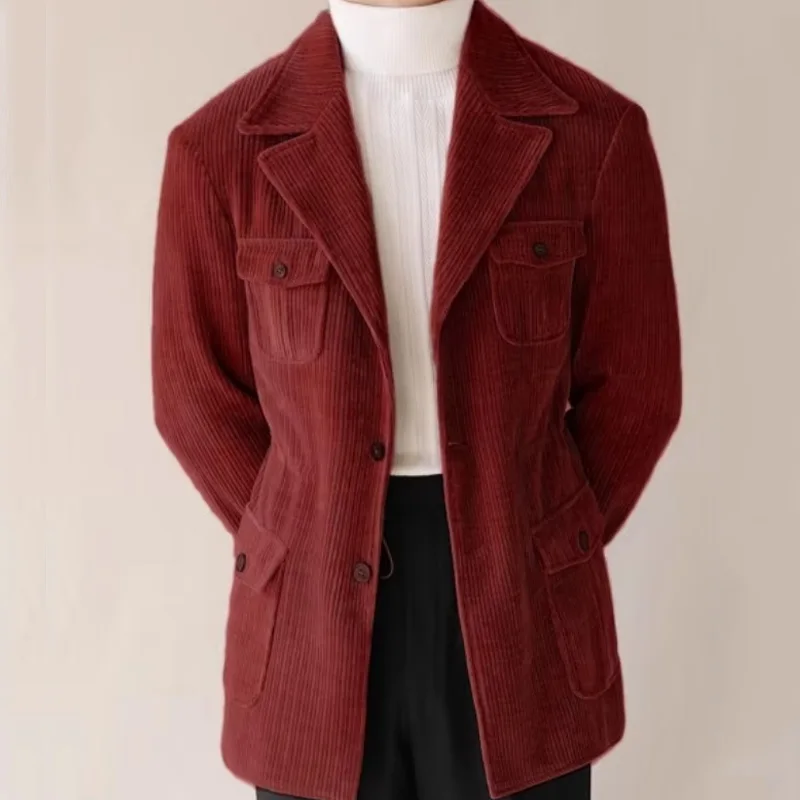 

Vintage Corduroy Men's Suits Fashion Slim Blazer Business Groom Wedding Party Prom Male Tuxedos Customize Winter Jacket Hot Sale