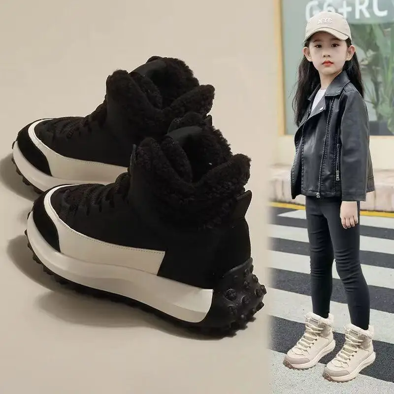 

Kawaii Y2K Casual Shoe Fashion Childrens Shoes Girls Snow Boots 2025 Winter New Thickened Children Cotton Shoes Big Kids Fleece
