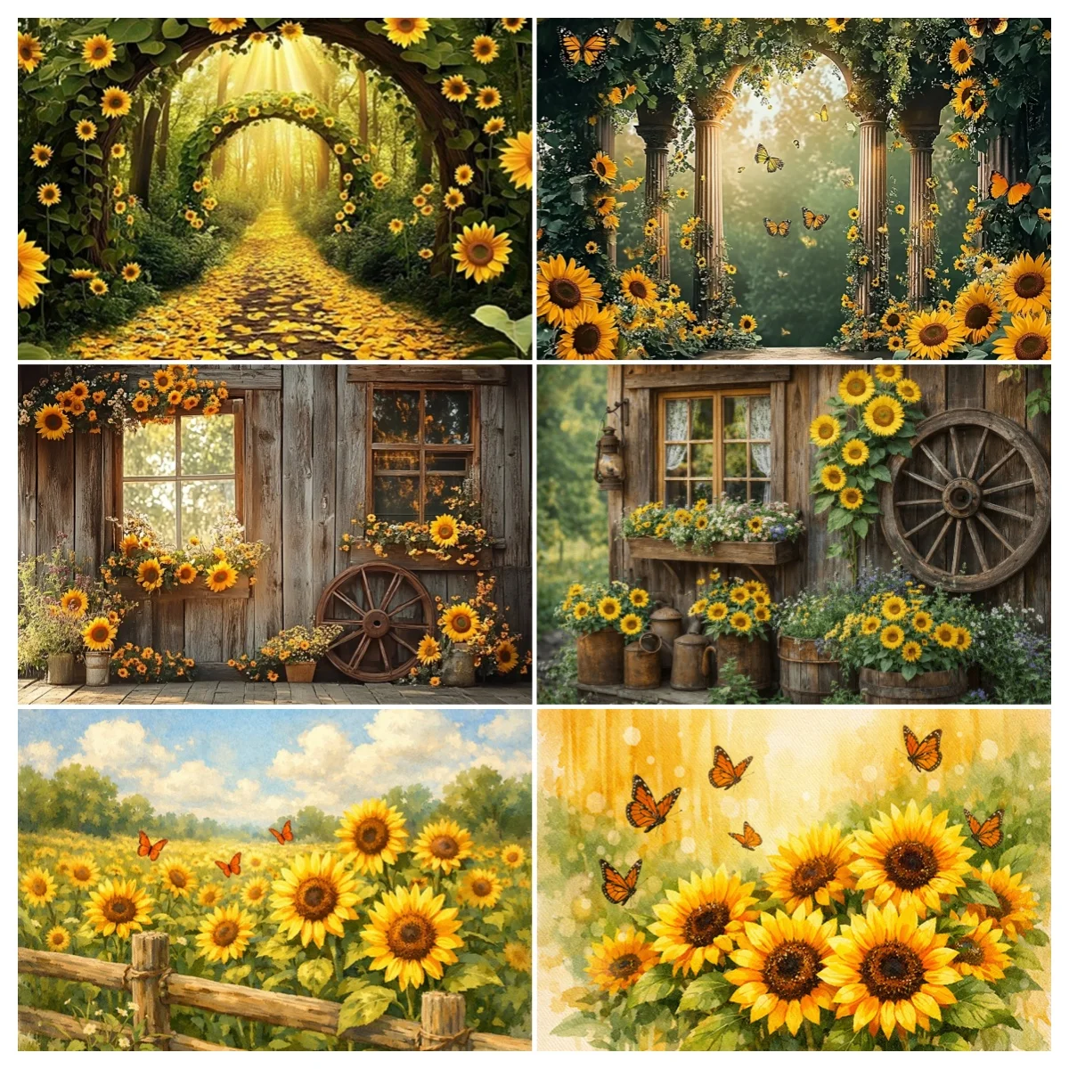 

Sunflower Backdrop Rustic Vintage Farmhouse Floral Birthday Party Decoration Background Baby Shower Photo Booth Banner Supplies