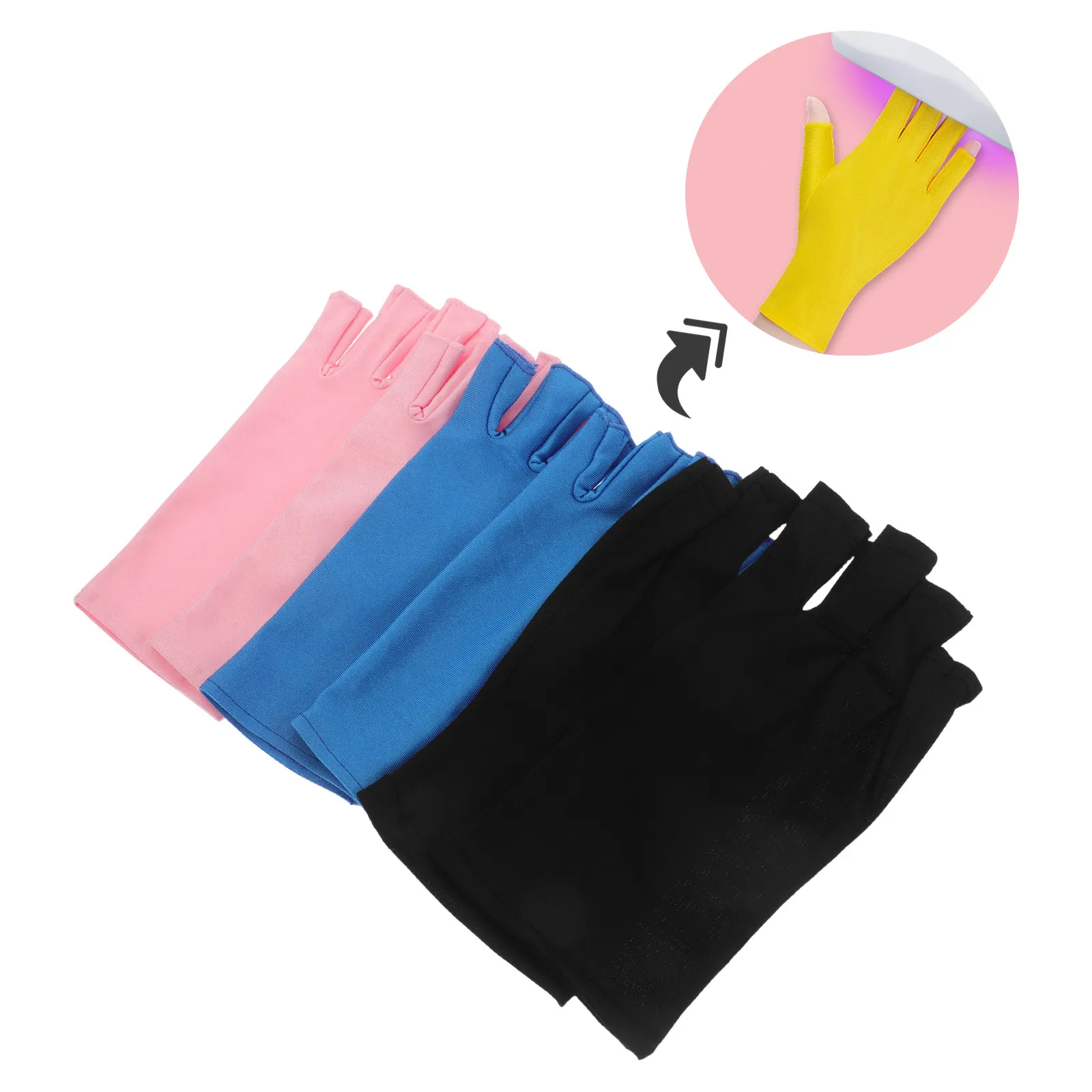 3Pairs Fingerless Uv Protective Gloves for Nails Manicure Essentials Nail Technician Spa Uv Hand Protection Gloves