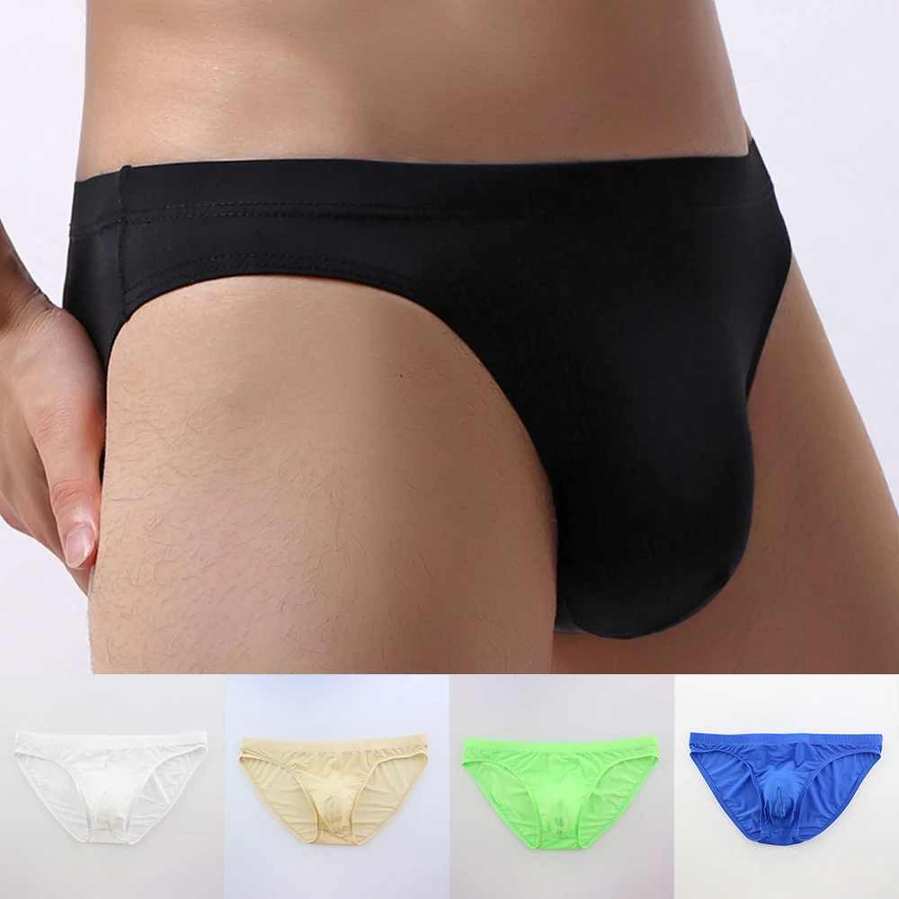 

1pc Low Waist Mens Ice Silk Soft Lingerie See Through Underwear Briefs U Convex Pouch Panties Casual Simple