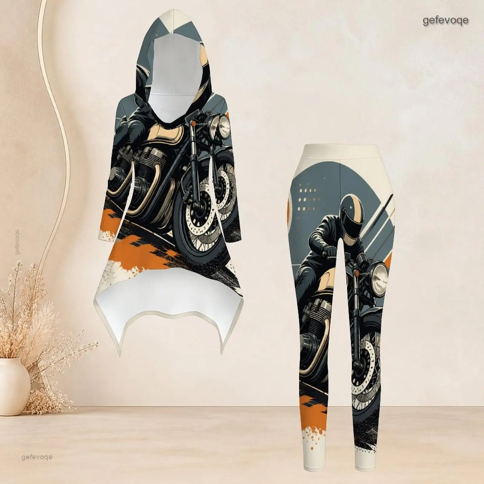 Fashion Women Casual 2 Piece Set Hooded Long Sleeve Hi Lo Asymmetrical Tunic Top Matching High Waist Slim Leggings T Daily Suit image 3