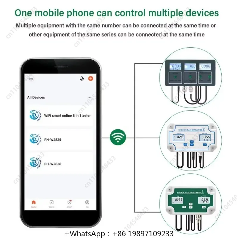 رائجة البيع 8 في 1 PH/TEMP/ORP/PPM/EC/SALT/S.G/CF اختبار جودة المياه متر حوض السمك واي فاي مقياس درجة الحموضة #5