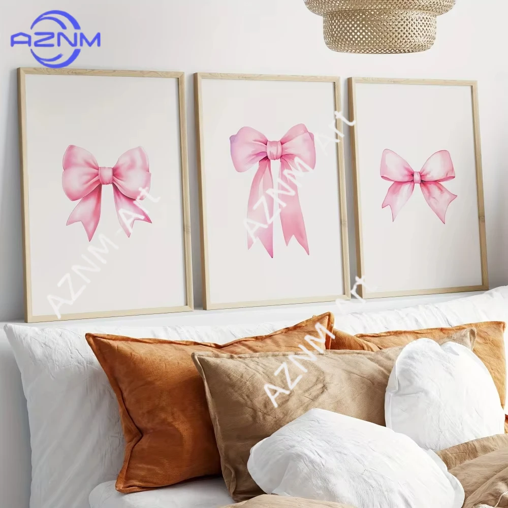 1 Stück/3 Stück Rosa Schleife Leinwand-Wandkunstdrucke Moderne Abstrakte Ungerahmte Poster für Wohnzimmer und Flur Heimdekoration