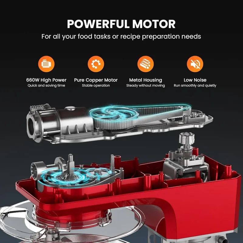 7.5 Quart Stand Mixer, 660W 6-Speed Tilt-Head Kitchen Electric Food Mixer with Beater, Dough Hook, Wire Whip, and Egg Separator