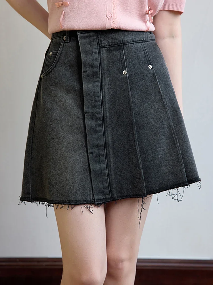 DUSHU Asymmetrical Design Summer A-line Denim Short Skirt For Women 2024 Summer New Style All-match Cool Skirt 24DS82425