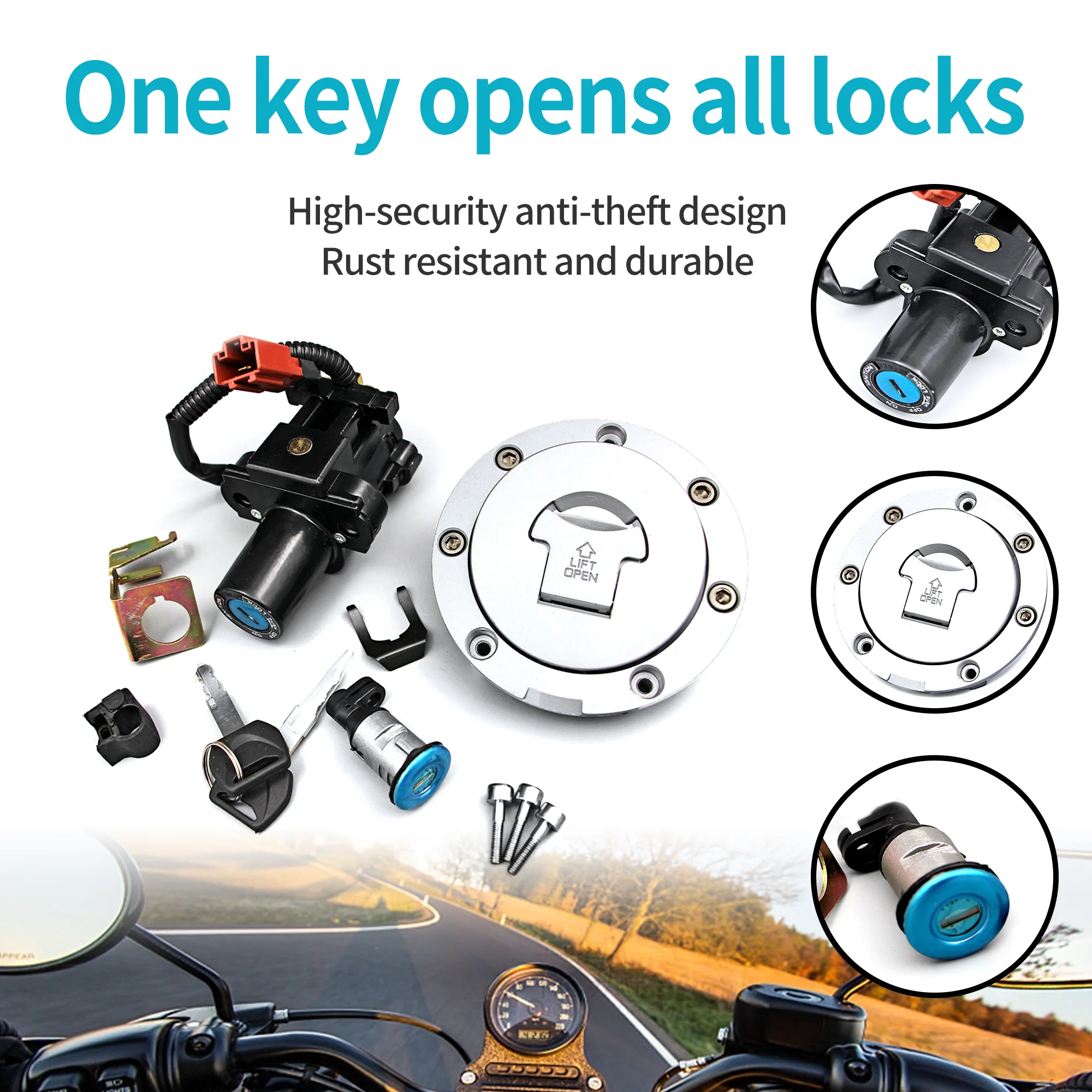 Motorcycle Ignition Switch Gas Cap Lock Key Set Fit For 2007 - 2025 Honda CBR 6000 RR 2024 2023 2022 2021 2013 2017 CBR6000RR
