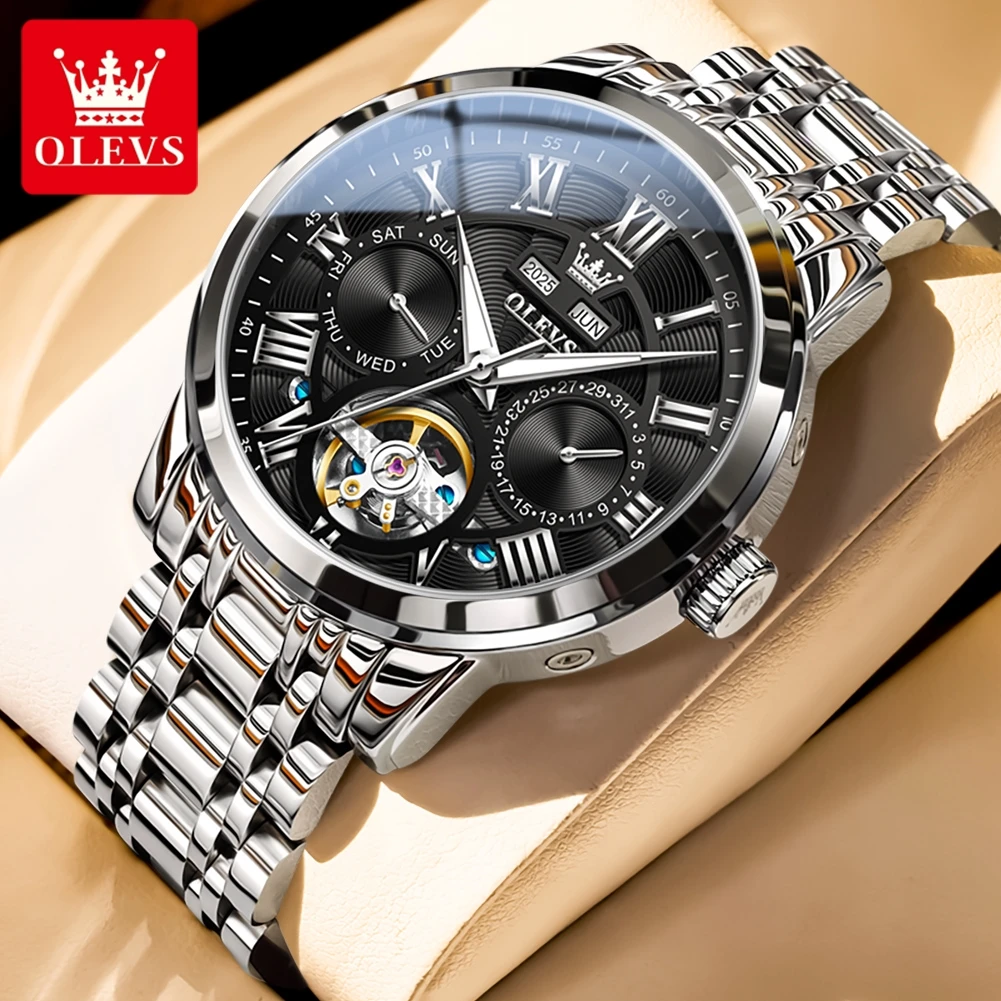 OLEVS Men's Watches Top Brand Trend Fashion Original Automatic Mechanical Watch for Man Complete Calendar Flywheel Movement 6668
