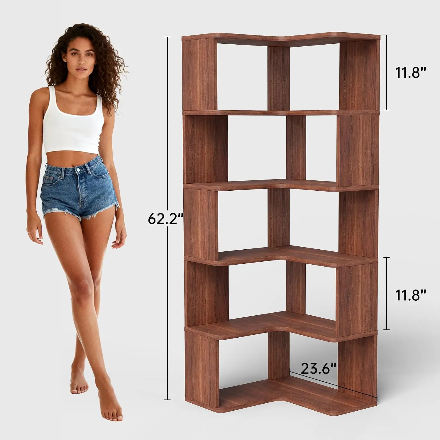 6-Tier L-Shaped Corner Bookshelf, 63