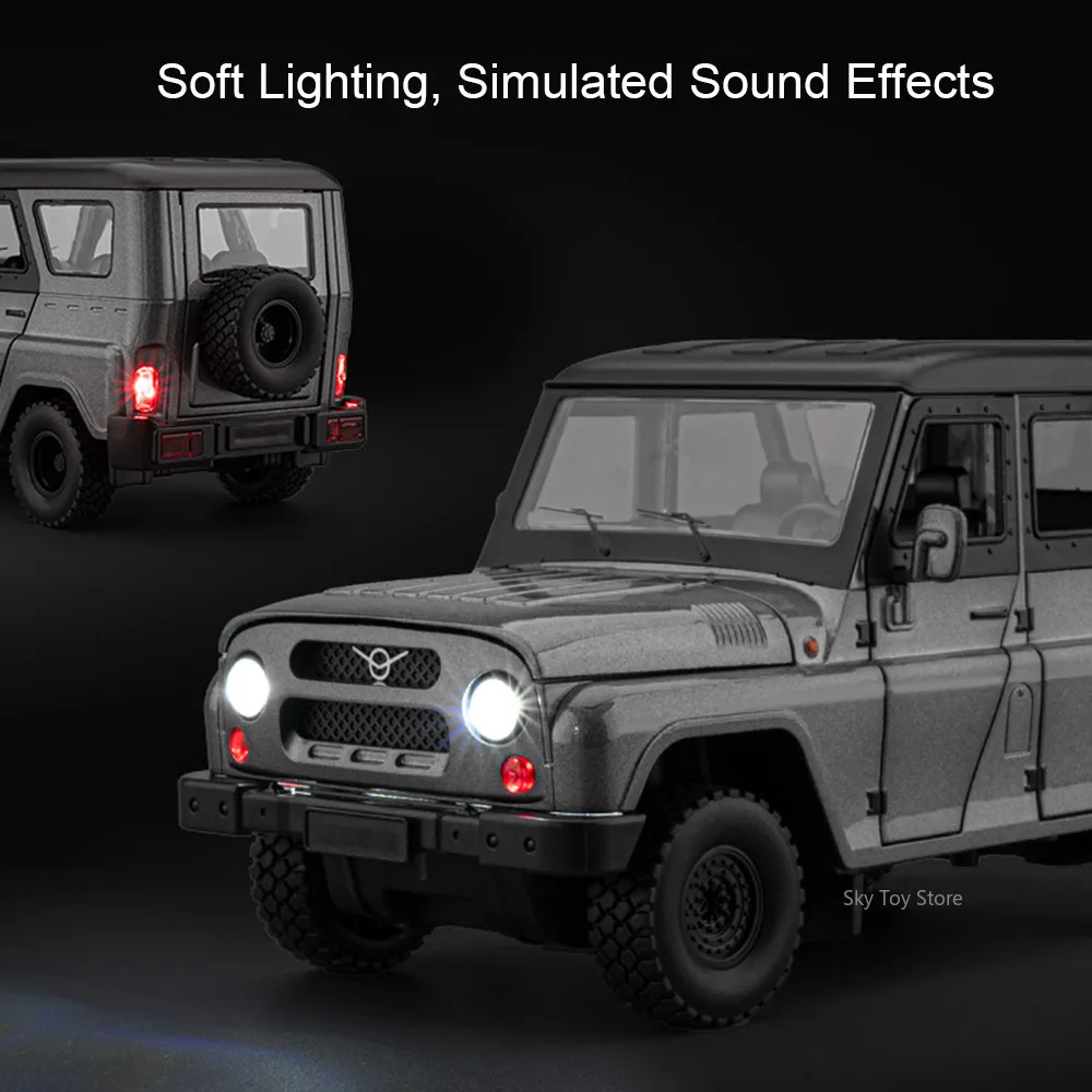 1:18 Russia UAZ Hunter LADA 2107 Cars Miniature Model Diecast Alloy Toys Sound Light Pull Back Doors Opened Vehice for Kids Gift