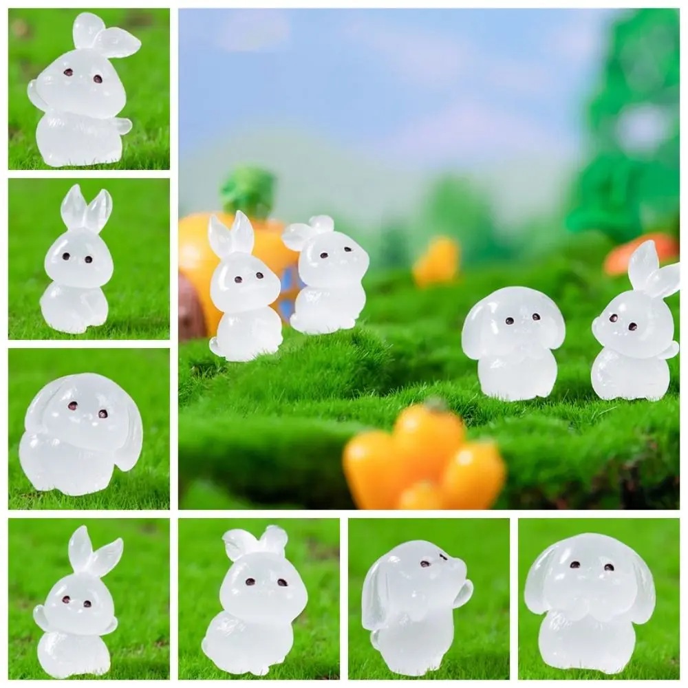 Cute Luminous Rabbits Miniature Statue Resin Crafts Funny Mini Rabbits Ornament Animal Glowing Micro Landscape Ornament