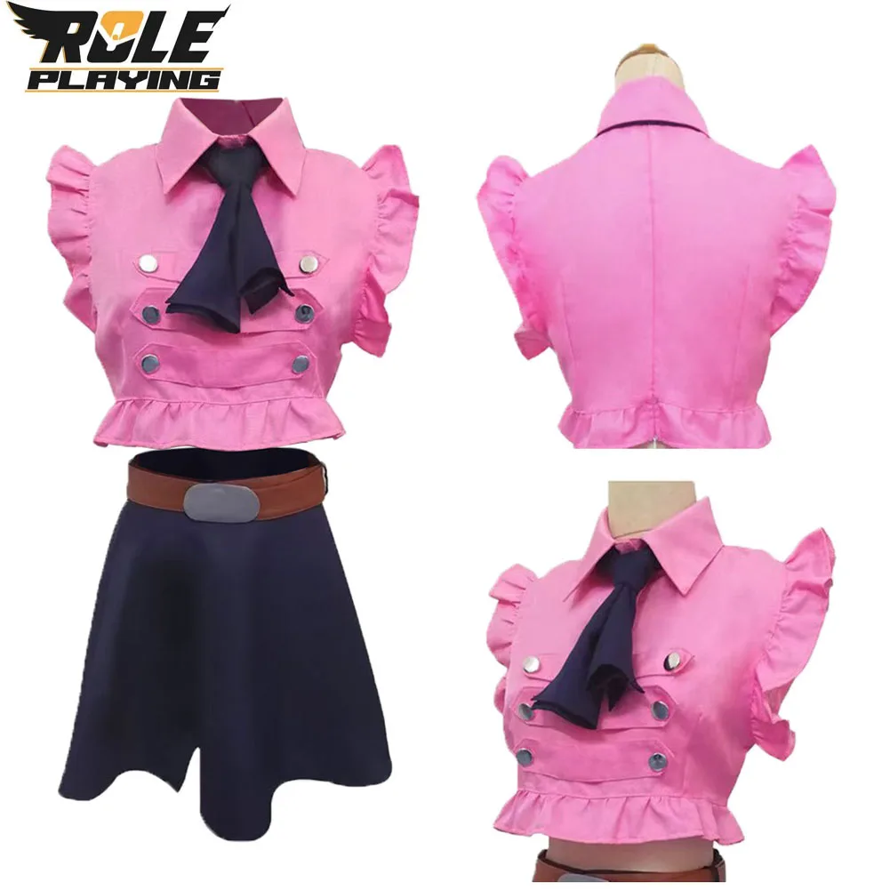Elizabeth Liones Cosplay Costume Women Fantasy Top Skirt Belt Tie Clothing Roleplay Outfit Female Halloween Carnival Party Suit view 2