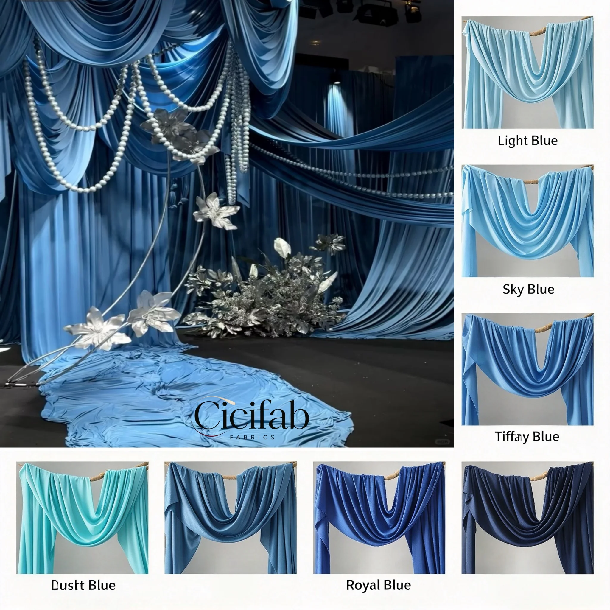 Blue series milk silk elastic fabric DIY decoration for wedding hall ceiling stage background decoration arch fabric