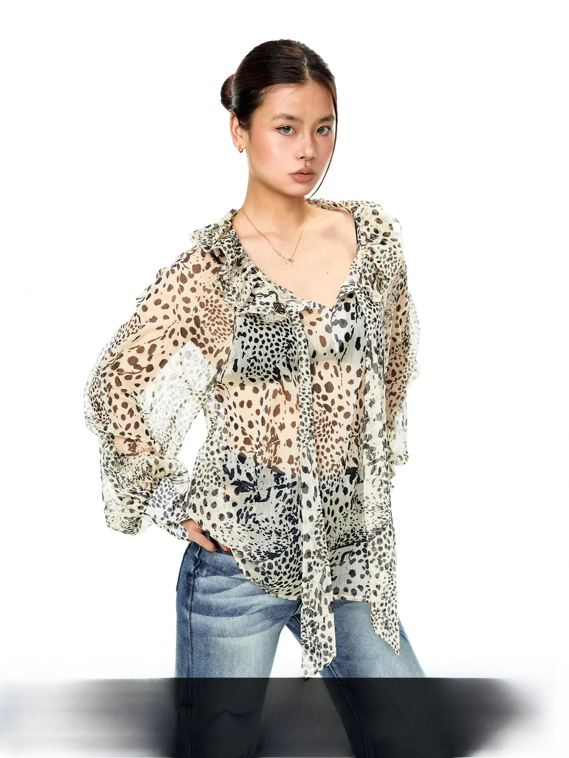 

Blackbb Women's Summer New Loose Fit Long Sleeve Shirt with Pleated Hem Belted Drapey Slimming Versatile Casual Style Top