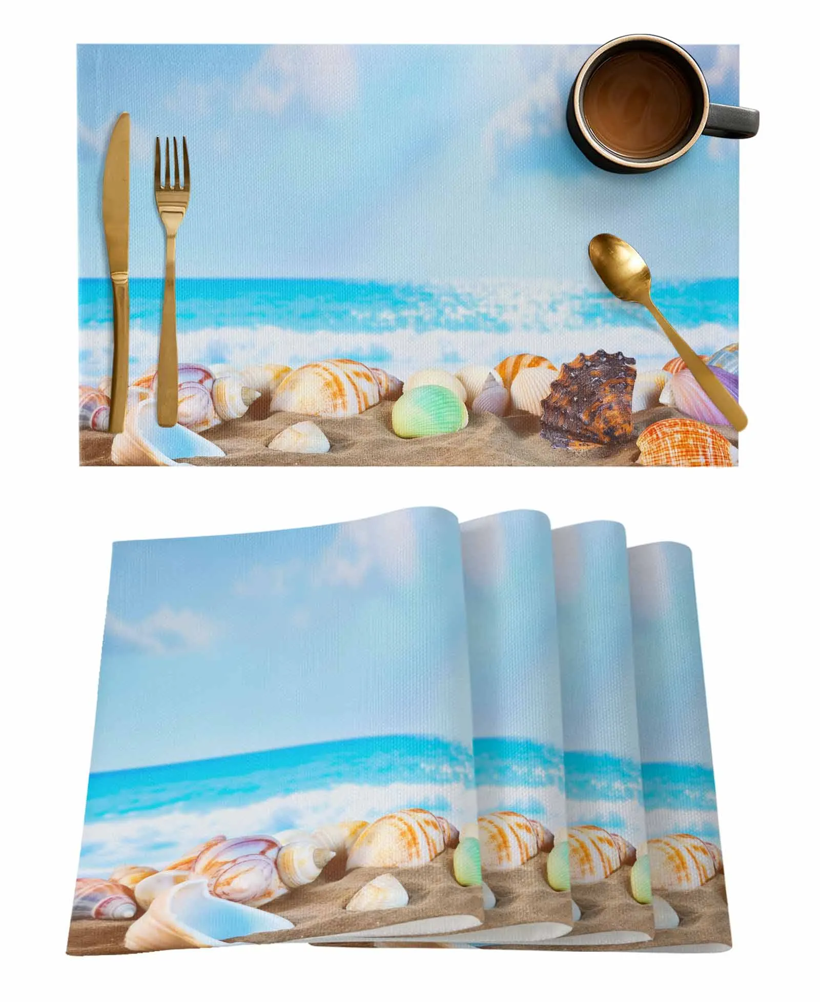 Summer Ocean Shell Conch Starfish Table Runner Home Wedding Table Mat Centerpieces Decoration Dining Long Tablecloth