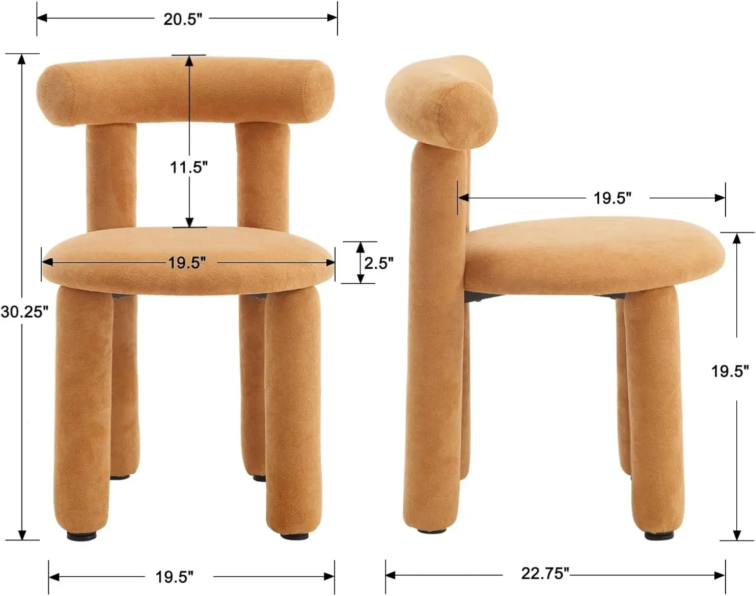 Juego de 2 sillas de comedor Boucle modernas, sillas de comedor tapizadas de barril Sherpa, sillas decorativas con respaldo abierto sin brazos, cocina Living Di