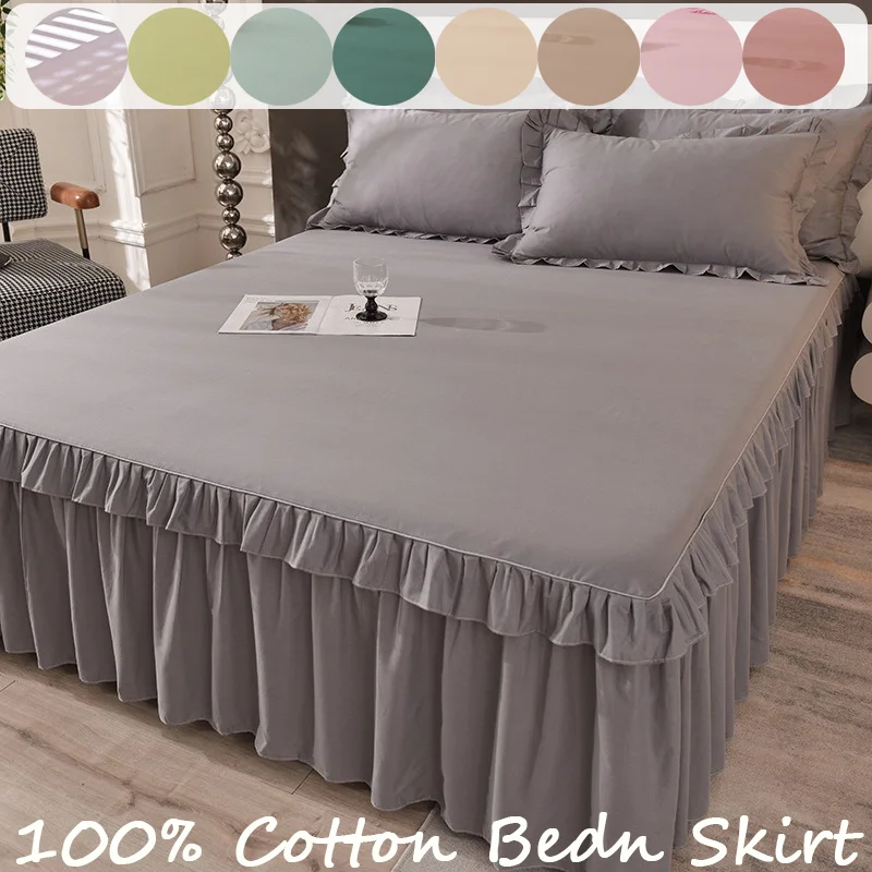 

1PC 100% Cotton Princess Style Double Layer Ruffle Bed Skirt Non-slip Skin-Friendly Fade Resistant Washable Multi-size Bed Sheet