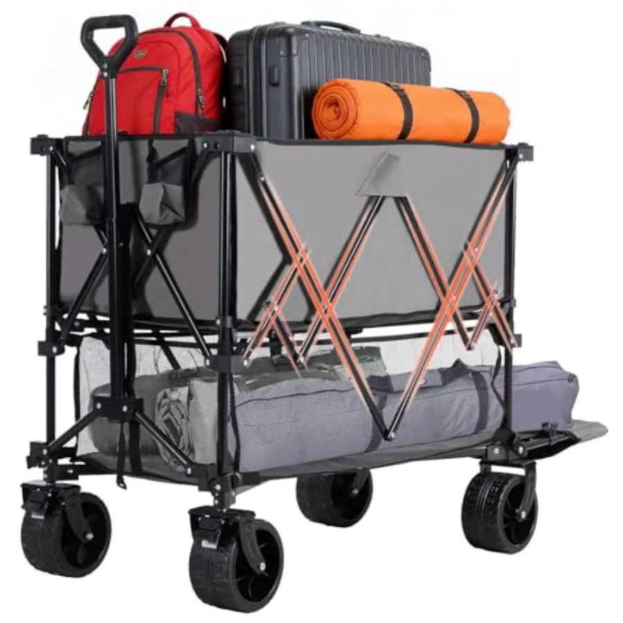 

Wagon Cart Collapsible Double Decker 440 lbs Heavy Duty Wagon with All-Terrain Wheels and Adjustable Handle Portable 400L Stora