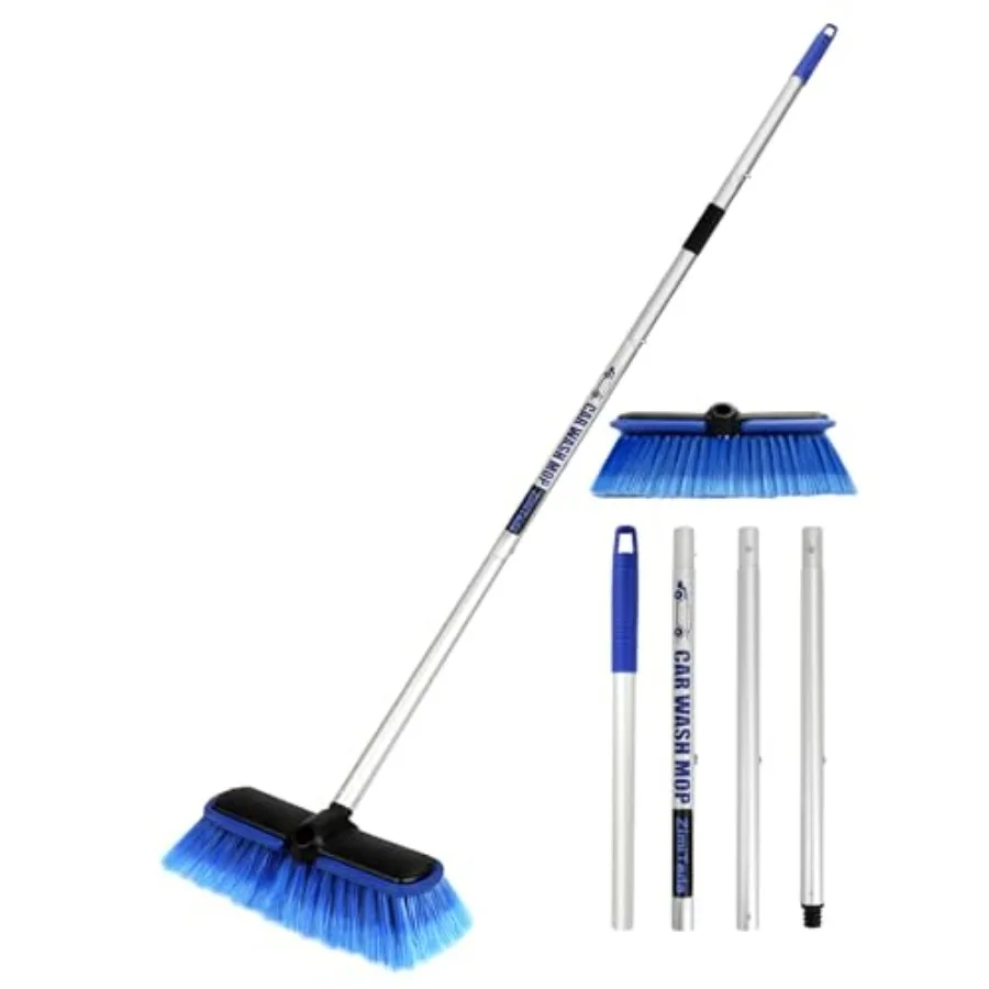 

PBT Car Wash Brush with Long Handle 10'' Larger Soft Bristle Brush Head Rubber Bumper for Vehicle Wheel RV SUV Boat Truck Solar