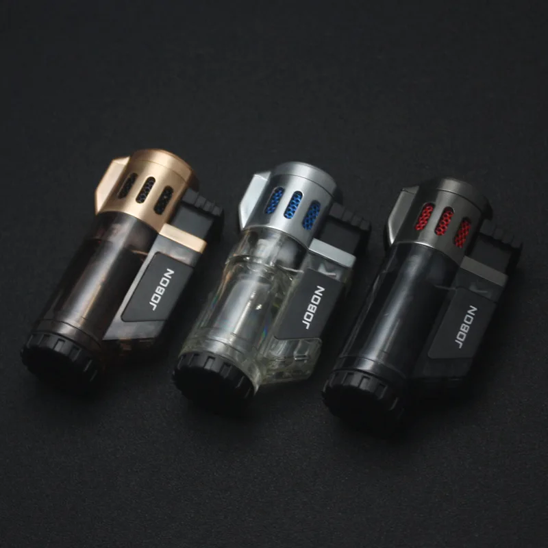 

JOBON New Outdoor Windproof Blue Flame 3-Fire Cigar Lighter Creative Torch Jet Lighter Smoking Accessories High end Men's Gift