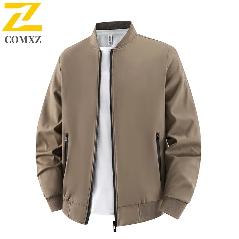 

COMXZ уличная рабочая мужская куртка премиум-класса с бейсбольным воротником ветрозащитная куртка однотонная дорожная легкая удобная осенняя куртка