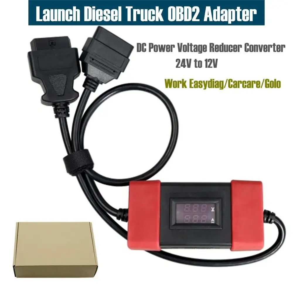 24Vから12Vへのヘビーデューティートラックディーゼルアダプターケーブル、トラックコンバーター、Launch OBD2スキャナー診断機用OBDケーブル