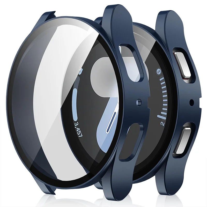 Gehärtetes Glas + Hülle für Samsung Galaxy Watch 7/6/5/4, 44 mm, 40 mm, Voll-PC-Stoßstangen-Displayschutz, Galaxy Watch FE-Zubehör